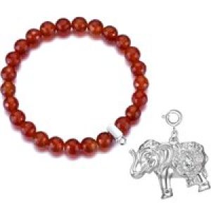 Faceted Carnelian Gemstone Stretch Bracelet with Charm Created with Zircondia® Crystals