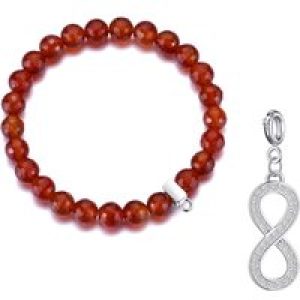 Faceted Carnelian Gemstone Stretch Bracelet with Charm Created with Zircondia® Crystals