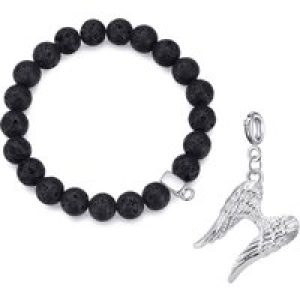 Lava Rock Gemstone Stretch Bracelet with Charm Created with Zircondia® Crystals