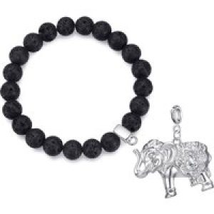 Lava Rock Gemstone Stretch Bracelet with Charm Created with Zircondia® Crystals