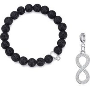 Lava Rock Gemstone Stretch Bracelet with Charm Created with Zircondia® Crystals