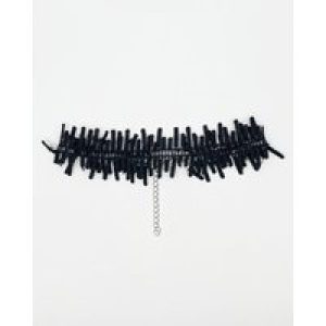 SVNX Womens Corded Zig Zag Ladder Effect Choker – Black – One Size