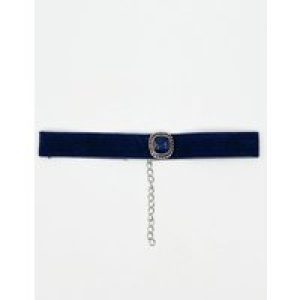 SVNX Womens Faux Velvet Choker Necklace with Jewel – Navy Zinc Alloy – One Size