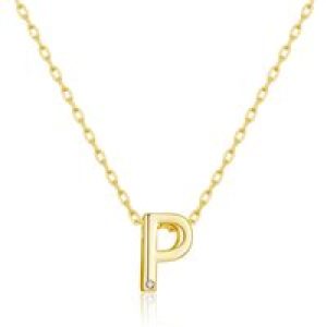 Gold Plated Initial Necklace Letter P Created with Zircondia® Crystals