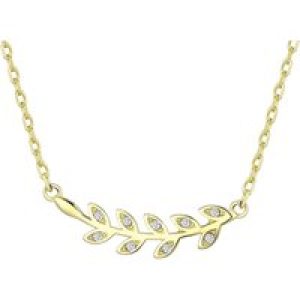 Gold Plated Leaf Necklace Created with Zircondia® Crystals