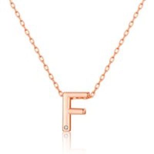 Rose Gold Plated Initial Necklace Letter F Created with Zircondia® Crystals