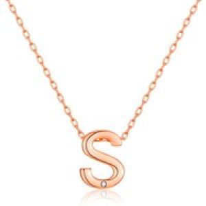 Rose Gold Plated Initial Necklace Letter S Created with Zircondia® Crystals