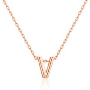 Rose Gold Plated Initial Necklace Letter V Created with Zircondia® Crystals