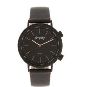 Simplify Unisex The 3300 Leather-Band Watch – Black Stainless Steel – One Size