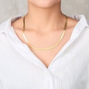 Gold Plated Stainless Metal Herringbone Flat Snake Chain 16″ 18″ 20″ Inch Necklace