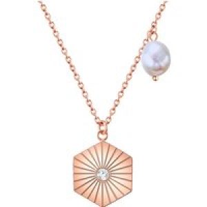 Valero Pearls Womens Necklace stainless steel rose gold freshwater cultured pearl white preciosa – Size 40cm