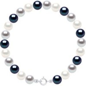 Ateliers Saint Germain Womens Bracelet of Real Cultured Freshwater Pearls Round 6-7 mm – White/Grey Silver – One Size
