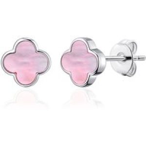Crimson Mom of Pearl Gemstone Clover Earrings