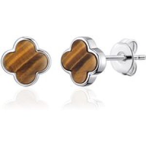Tigers Eye Gemstone Clover Earrings