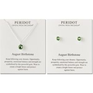 August (Peridot) Birthstone Necklace & Earrings Set Created with Zircondia® Crystals