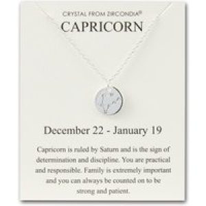 Rhodium Plated Capricorn Zodiac Famous person Signal Disc Necklace Created with Zircondia® Crystals
