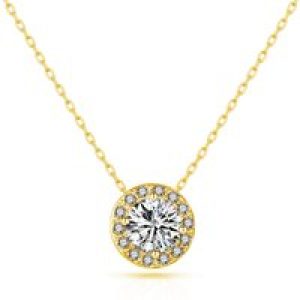 Gold Plated Halo Necklace Created with Zircondia® Crystals