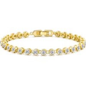 Gold Plated Solitaire Bracelet Created with Zircondia® Crystals