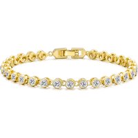 Gold Plated Solitaire Bracelet Created with Zircondia® Crystals - Image 2