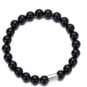 Males’s Black Onyx Gemstone Stretch Bracelet
