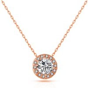 Rose Gold Plated Halo Necklace Created with Zircondia® Crystals