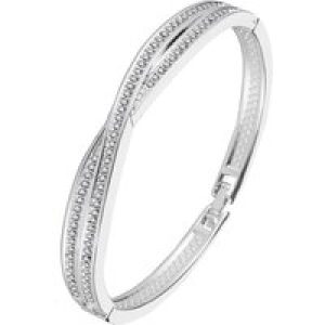 Silver Plated Crossover Bangle Created with Zircondia® Crystals (7 Inch)