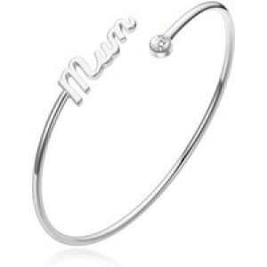 Silver Plated Mum Cuff Bangle Created with Zircondia® Crystals
