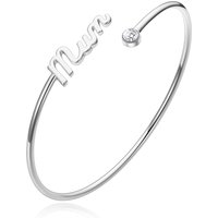 Silver Plated Mum Cuff Bangle Created with Zircondia® Crystals - Image 2