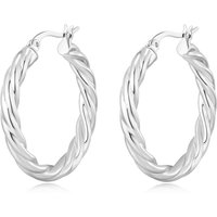 Silver Plated Thick Twisted Hoop Earrings - Image 2