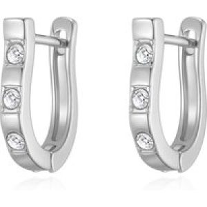 Silver Plated 3 Stone Hoop Earrings Created with Zircondia® Crystals