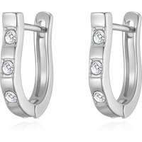 Silver Plated 3 Stone Hoop Earrings Created with Zircondia® Crystals - Image 2