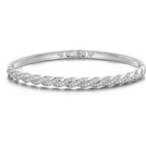 Silver Plated Twist Bangle Created with Zircondia® Crystals (7 Inch)