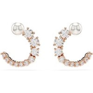 Swarovski Matrix Rose-Gold White Crystal Pearl Hoop Earrings