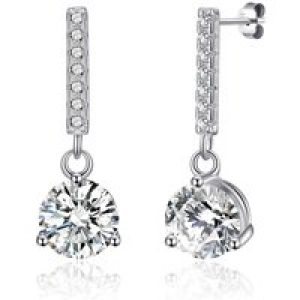 Sterling Silver Solitaire Drop Earrings Created with Zircondia® Crystals