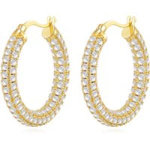 Gold Plated 30mm Pave Hoop Earrings Created with Zircondia® Crystals