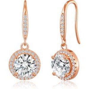 Rose Gold Plated Halo Drop Earrings Created with Zircondia® Crystals