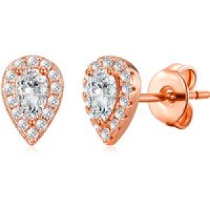 Rose Gold Plated Pear Halo Earrings Created with Zircondia® Crystals