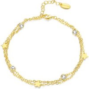Gold Plated Layered Superstar Anklet Created with Zircondia® Crystals