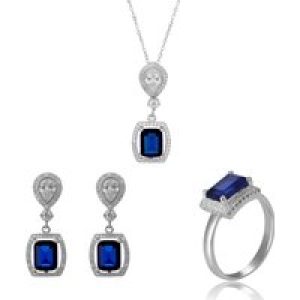 Orphelia ‘Enora’ WoMens 925 Sterling Silver Set: Necklace + Earrings + Ring – SET-7426/SA – Size O 1/2