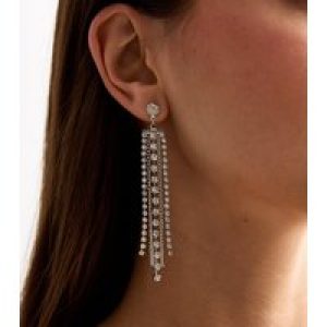 Silver Diamanté Chain Tassel Earrings New Glance