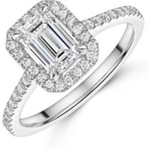 Platinum Lab Grown 1.00ct Emerald Diamond Halo Shoulders 1.25tw