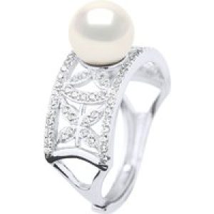 Ateliers Saint Germain Womens Ring Jewelry – Real Cultured Freshwater Pearl Round 8-9 mm – White Silver – One Size