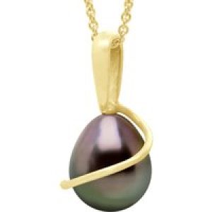 Ateliers Saint Germain Womens Beaded Pendant with Retour Yellow Gold 375 and Real Cultured Tahiti Pearl Pear 8-9 mm – One Size