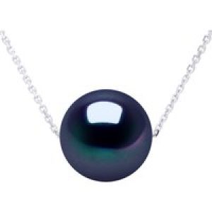 Ateliers Saint Germain Womens Necklace – Real Cultured Freshwater Pearl Round 9-10 mm – Black White Gold – One Size