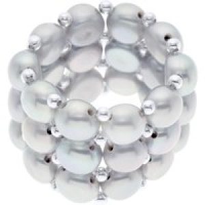 Ateliers Saint Germain Womens Ring 3 Rows – Hand Made – of Real Freshwater Pearls – Grey Silver – One Size