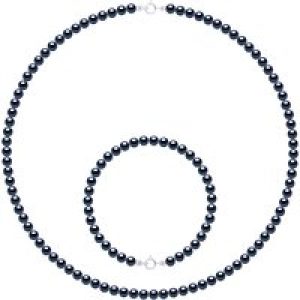 Ateliers Saint Germain Womens Set Necklace Bracelet is made up of : of Real Cultured Freshwater Pearls Round 4-5 mm – Black White Gold – One Size