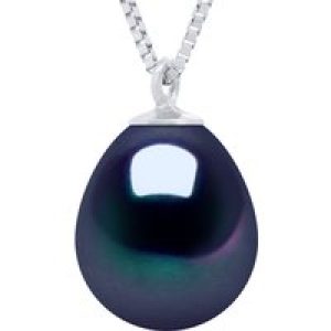 Ateliers Saint Germain Womens Necklace Real Cultured Freshwater Pearl Pear 9-10 mm – Black White Gold – One Size