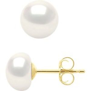 Ateliers Saint Germain Womens Earrings Real Cultured Freshwater Pearls Button 6-7 mm – Gold – One Size