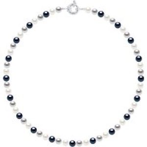 Ateliers Saint Germain Womens Necklace of Real Cultured Freshwater Pearls and Round 6-7 mm – White/Grey Silver – One Size