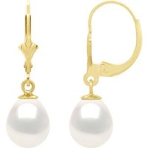 Ateliers Saint Germain Womens Earrings in Yellow Gold 375 and Real Cultured Freshwater Pearls Pear 8-9 mm – One Size